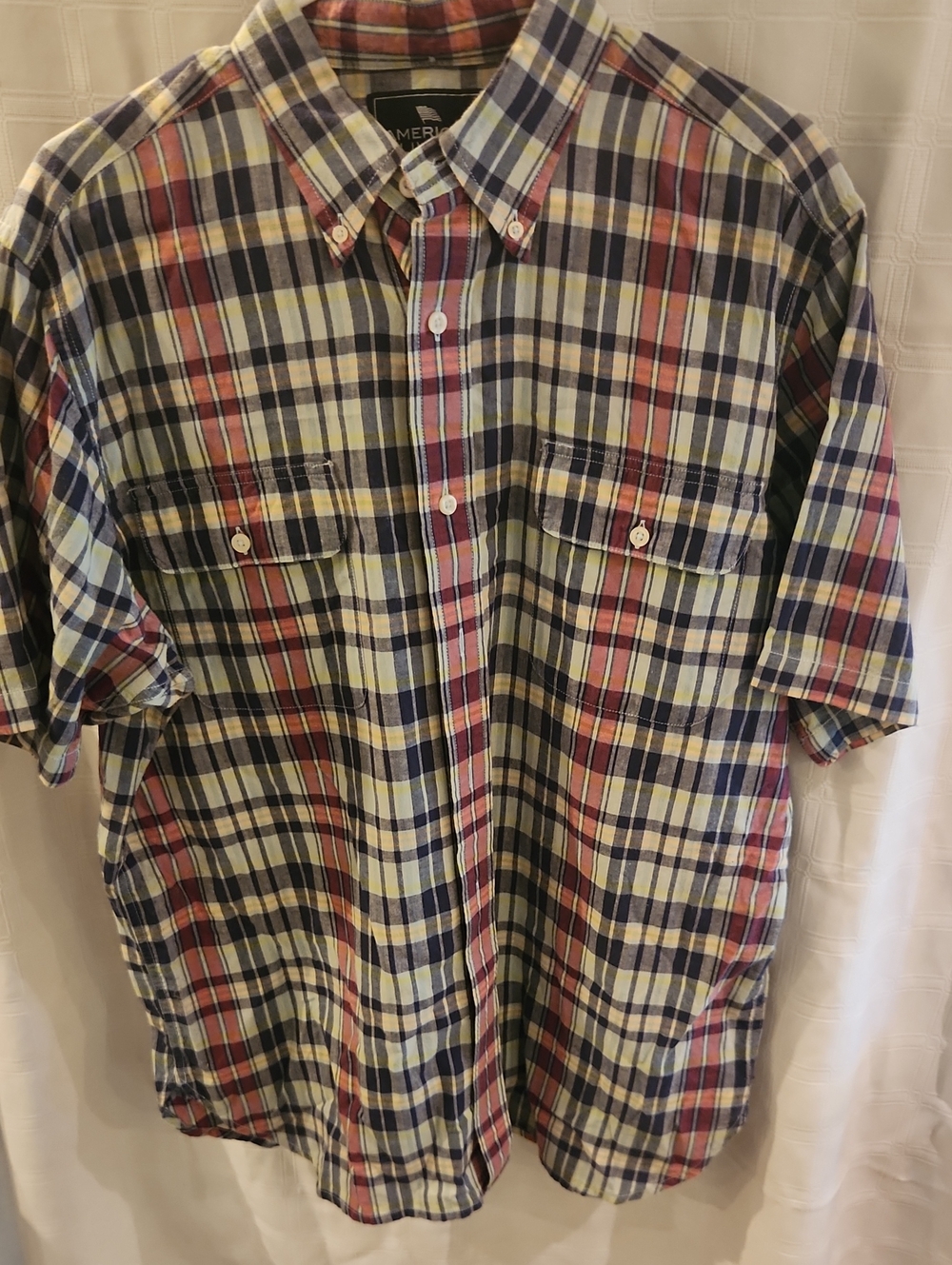 Red, Blue & Cream Plaid Short-Sleeve Button-Down Shirt